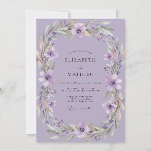 Invitation Couronne de mariage violet améthyste (Devant)
