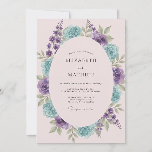 Invitation Couronne de mariage Violet Aqua (Devant)