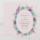 Invitation Couronne de mariage Violet Aqua (Devant / Derrière)