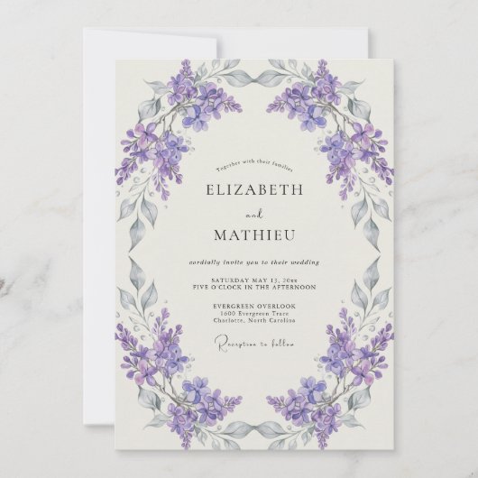 Invitation Couronne de mariage Violet Argent (Devant)