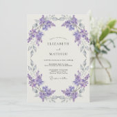 Invitation Couronne de mariage Violet Argent (Debout devant)