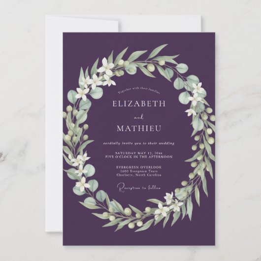 Invitation Couronne de mariage violet foncé (Devant)