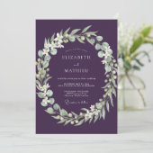 Invitation Couronne de mariage violet foncé (Debout devant)