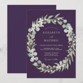 Invitation Couronne de mariage violet foncé (Devant / Derrière)
