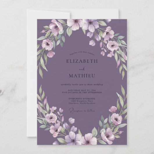 Invitation Couronne de mariage violet muet (Devant)