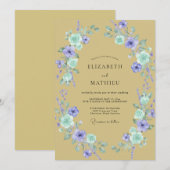 Invitation Couronne de mariage Violet Or (Devant / Derrière)