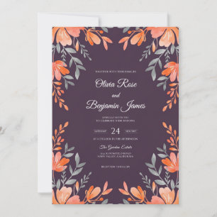 Invitation Couronne de mariage violet profond corail