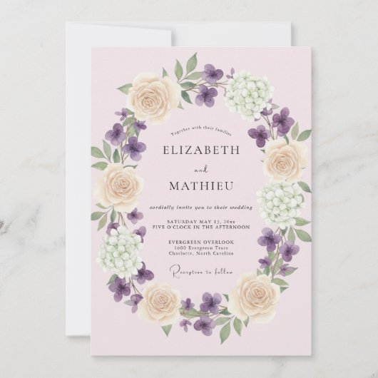 Invitation Couronne de mariage Violet Rosé (Devant)