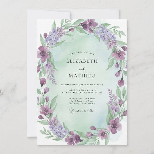 Invitation Couronne de mariage Violette Menthe (Devant)