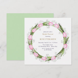 Invitation Couronne de mariée aux tulipes roses pastel et au 