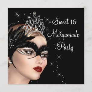 Invitation Couronne de masque à plumes Sweet 16 Bal masqué