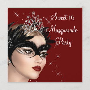 Invitation Couronne de masque à plumes Sweet 16 Bal masqué