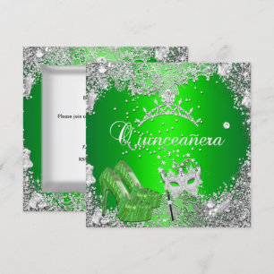 Invitation Couronne de masque en argent lime pour Quinceanera