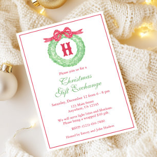 Invitation Couronne de monogramme à nœud à pois rouge aquarel