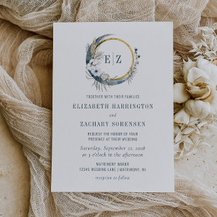 Invitation Couronne de monogramme Boho Moon Indigo Mariage