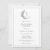 Invitation Couronne de monogramme chic en eucalyptus pour dîn (Devant)
