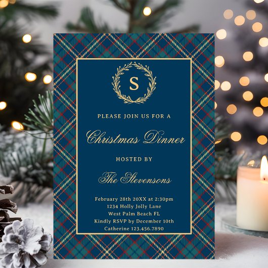 Invitation Couronne de monogramme classique Fête de Noël à ca