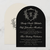 Invitation Couronne de monogramme classique noir et blanc pou (Devant / Derrière)