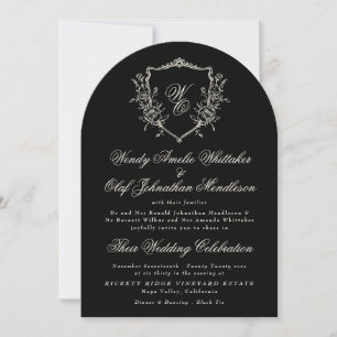 Invitation Couronne de monogramme classique noir et blanc pou