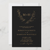 Invitation Couronne de monogramme Code QR Or sur fond noir Ma (Devant)