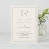Invitation Couronne de monogramme de mariage simple taupe ivo (Debout devant)