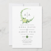 Invitation Couronne de monogramme de verdure à l'aquarelle Ma (Devant)
