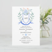 Invitation Couronne de monogramme floral pour la fête de fian (Debout devant)