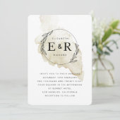 Invitation Couronne de monogramme minimaliste lavis aquarelle (Debout devant)