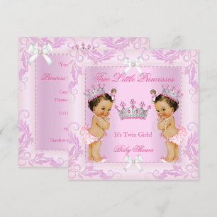 Invitation Couronne de Naissance Jumeaux Princesse Perles Ros