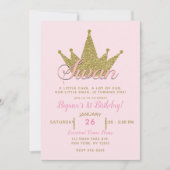 Invitation Couronne de naissance Princesse Cygne rose et or p (Devant)