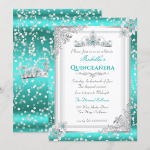 Invitation Couronne de neige argentée et bleu sarcelle pour Q