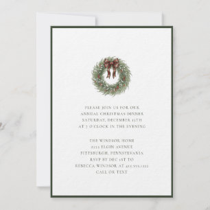 Invitation Couronne de Noël à l'aquarelle élégante avec un nœ
