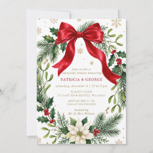 Invitation Couronne de Noël à ruban rouge pour dîner de répét