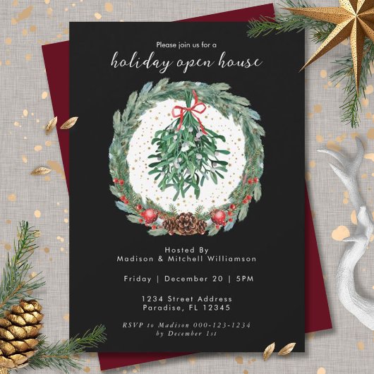 Invitation Couronne de Noël aquarelle rustique avec gui