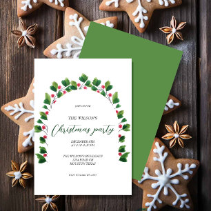 Invitation Couronne de Noël artistique verte rouge aquarelle