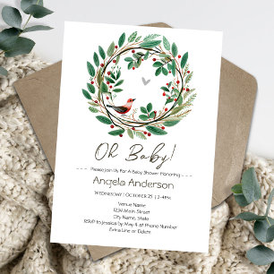 Invitation Couronne de Noël Bébé Hiver Shower