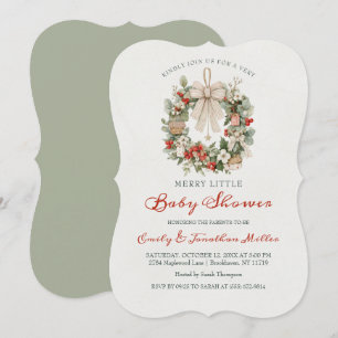 Invitation Couronne de Noël Bébé Shower Joyeux