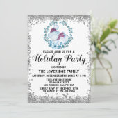 Invitation Couronne de Noël Bleu Hiver Fête Argentée (Debout devant)