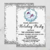 Invitation Couronne de Noël Bleu Hiver Fête Argentée (Devant / Derrière)