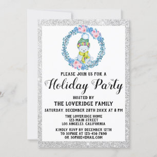 Invitation Couronne de Noël Bleu Hiver Fête de Noël Argent