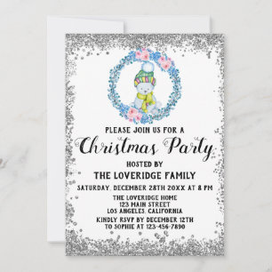 Invitation Couronne de Noël bleue hivernale argentée pour fêt