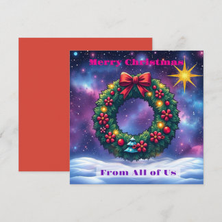 Invitation Couronne de Noël dans un cadre cosmique avec une é