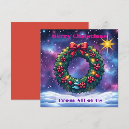 Invitation Couronne de Noël dans un cadre cosmique avec une é (Devant / Derrière)