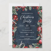 Invitation Couronne de Noël de la Marine Rouge Fleurie Fête (Devant)