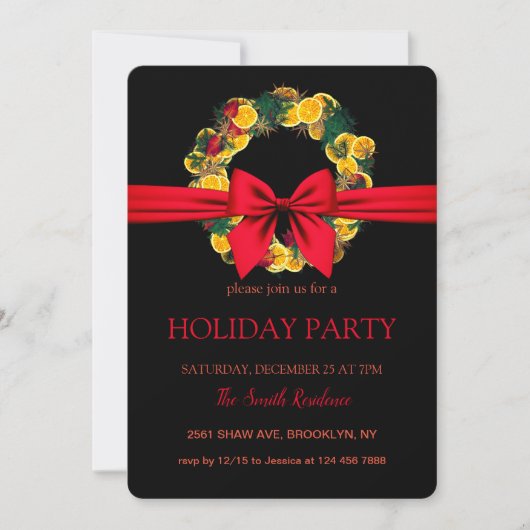 Invitation Couronne de Noël élégamment chic (Devant)