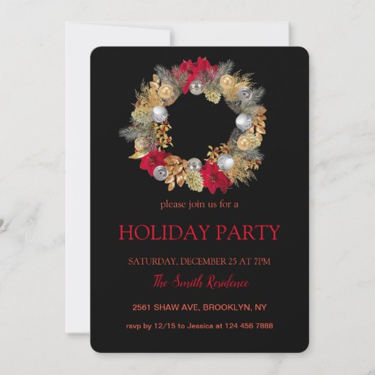 Invitation Couronne de Noël élégamment chic (Devant)