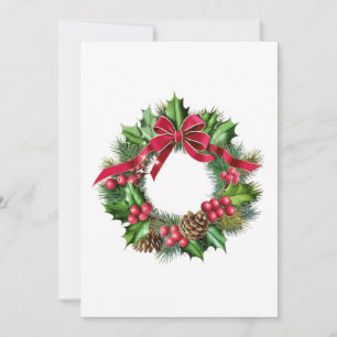 Invitation Couronne de Noël élégante avec nœud rouge, houx et