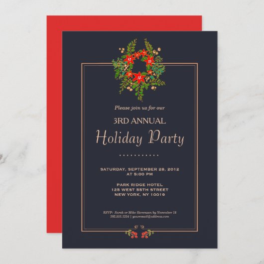 Invitation Couronne de Noël élégante Fête de vacances (Devant / Derrière)