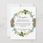 Invitation Couronne de Noël en or pour réception de mariage (Devant)