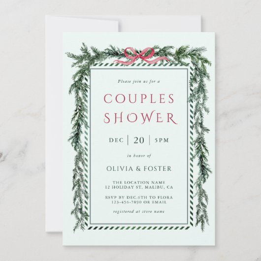 Invitation Couronne de Noël en sapin pour fête de couples en (Devant)